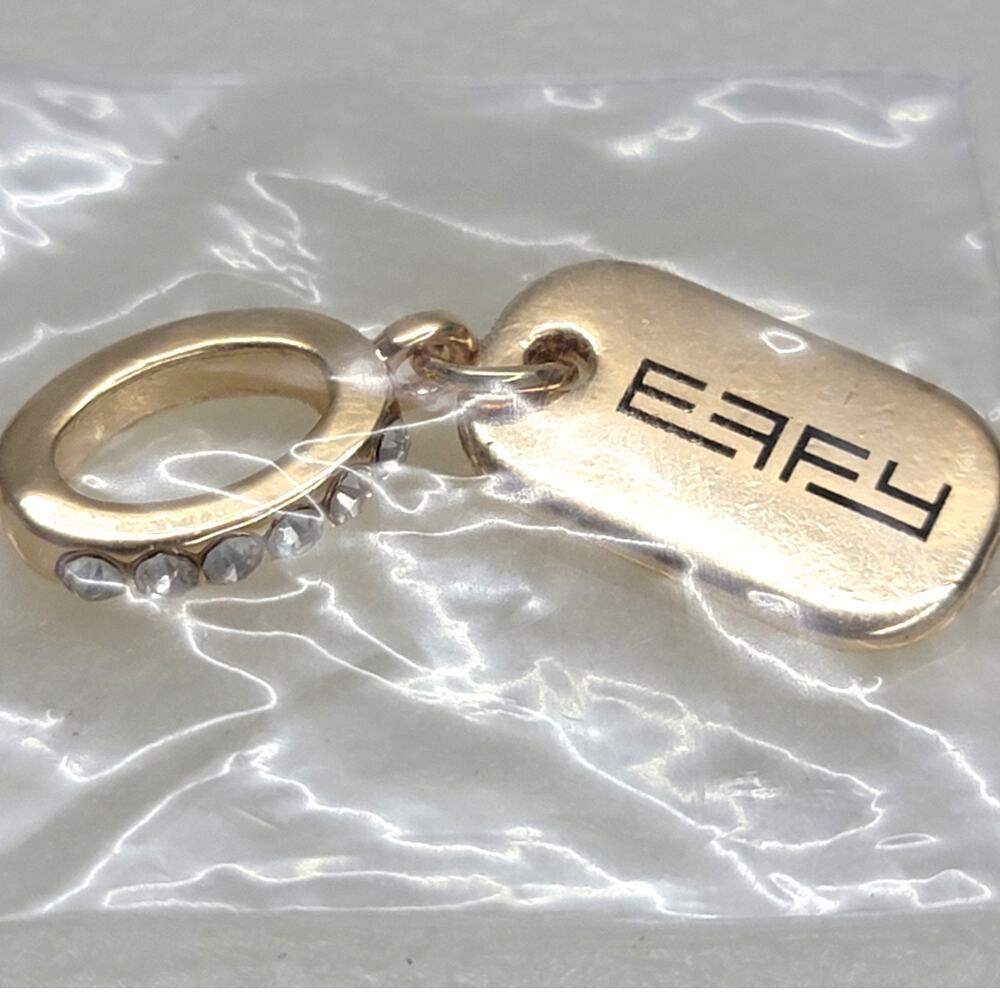 EFFY Gold Tone Dog Tag Charm Pendant Rhinestone Crystal Bail Slider Bracelet